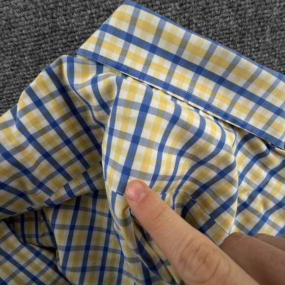 Brooks Brothers Non Iron Cotton Button Up Traditional Fit Large Yellow Blue - Picture 14 of 15